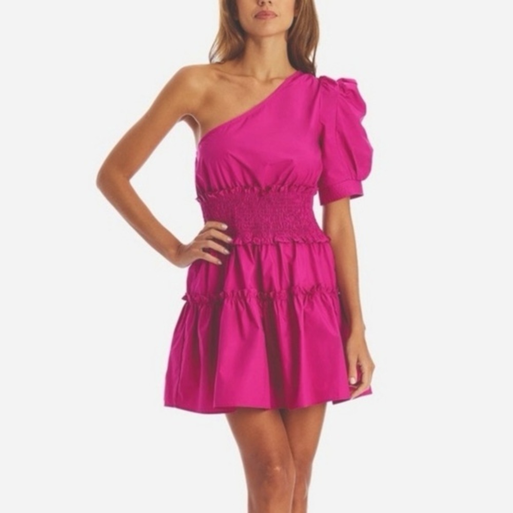 En Saison mini dress Anthropologie One Shoulder Celia ruffle smock cocktail